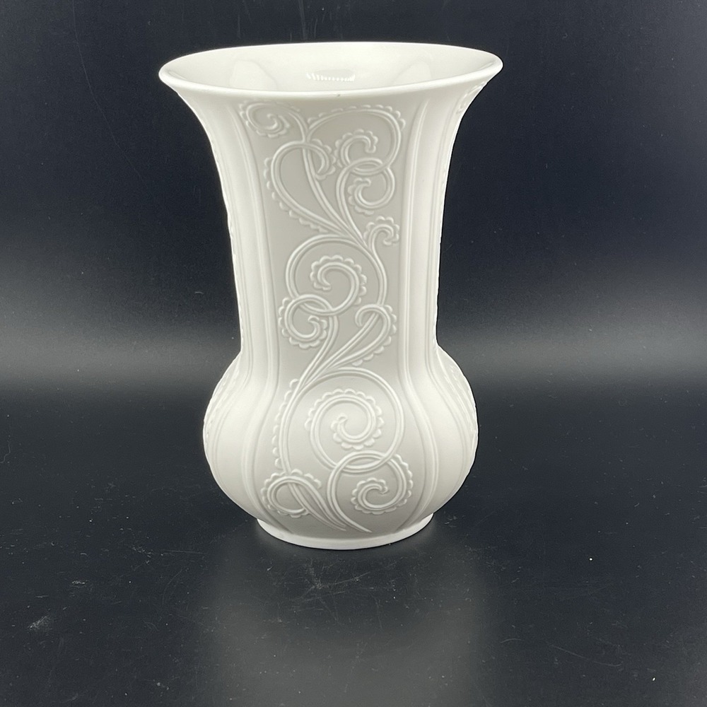 Kaiser White Small 5.75 in Trumpet Vase Vintage MCM Matte White Bisque